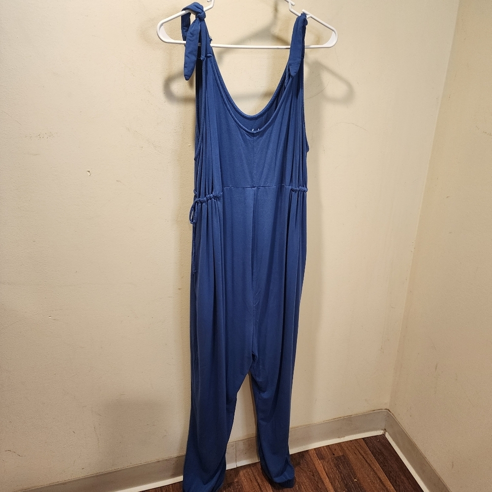 Isabel  Blue Maternity Jumpsuit with Tie Straps Size L